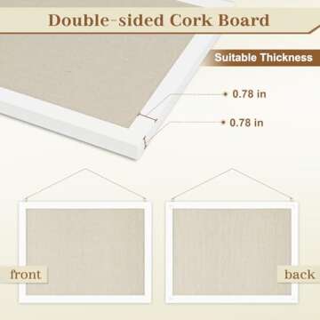 AMUSIGHT 2-Pack Double-Sided Cork Board with Linen, 16" x 12" Hanging Wood Framed Bulletin Board, Picture Display Vision Board Kit Corkboards for Wall School Office Decor, 20 Pushpins (Vintage White)
