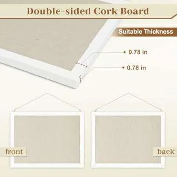 AMUSIGHT 2-Pack Double-Sided Cork Board with Linen, 16" x 12" Hanging Wood Framed Bulletin Board, Picture Display Vision Board Kit Corkboards for Wall School Office Decor, 20 Pushpins (Vintage White)