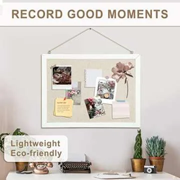 AMUSIGHT 2-Pack Double-Sided Cork Board with Linen, 16" x 12" Hanging Wood Framed Bulletin Board, Picture Display Vision Board Kit Corkboards for Wall School Office Decor, 20 Pushpins (Vintage White)