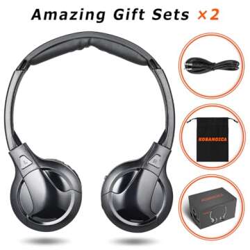 KOBANOICA Infrared Headphones for Car DVD,Universal 2 Channel IR Headphones, On-Ear Car Headphones Wireless (2 Pack)
