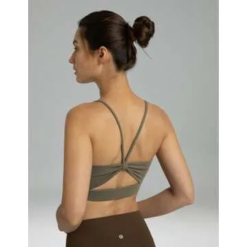 Colorfulkoala Women's Dreamlux Bowknot Strappy Sports Bras Light Impact Workout Yoga Tops(M, Major Brown)