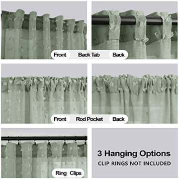 KOUFALL 2 Panels Boho Curtains 84 Inches Long for Living Room Bedroom Sage Green Decor Pom Pom Design Sheer Pattern Window Treatments Curtain with Back Tab Rod Pocket,52x84 in Length