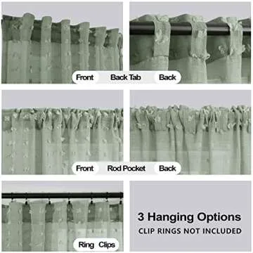 KOUFALL 2 Panels Boho Curtains 84 Inches Long for Living Room Bedroom Sage Green Decor Pom Pom Design Sheer Pattern Window Treatments Curtain with Back Tab Rod Pocket,52x84 in Length