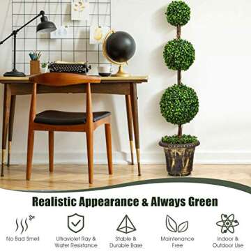 Goplus 4 Ft Artificial Boxwood Topiary Tree, Fake Greenery Plants Ball Tree, Leaves & Cement-Filled Plastic Flower Pot Decorative Trees for Home Office Indoor Outdoor