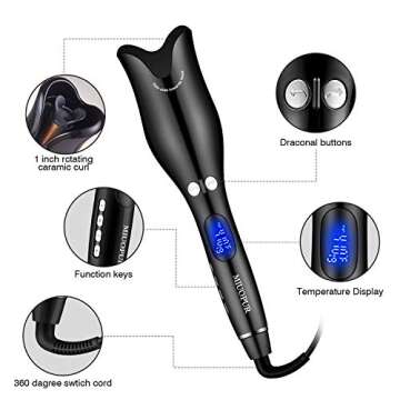 MIUOPUR Automatic Hair Curling Iron with Ceramic Ionic Barrel, Smart Anti-Stuck, Auto Rotating Hair Curling Wand with Temperature Display and Timer, Professional Hair Curler Styling Tool.