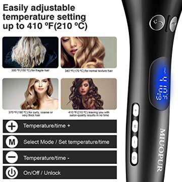 MIUOPUR Automatic Hair Curling Iron with Ceramic Ionic Barrel, Smart Anti-Stuck, Auto Rotating Hair Curling Wand with Temperature Display and Timer, Professional Hair Curler Styling Tool.