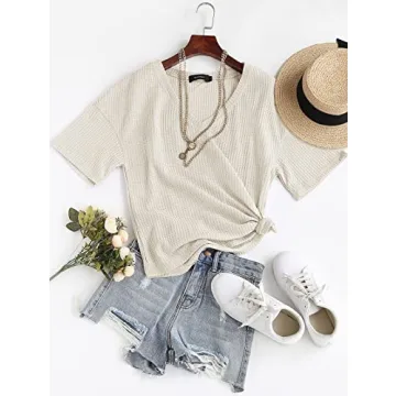 MEROKEETY Women's Waffle Knit Tops for Effortless Style