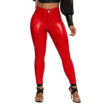 SEASUM Women's Faux Leather Leggings Pants PU Elastic Shaping Hip Push Up Black Sexy Stretchy High Waisted Tights XL