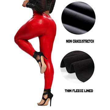 SEASUM Women's Faux Leather Leggings Pants PU Elastic Shaping Hip Push Up Black Sexy Stretchy High Waisted Tights XL