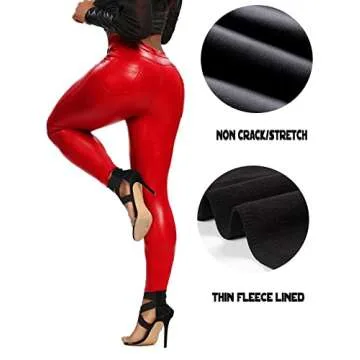 SEASUM Women's Faux Leather Leggings Pants PU Elastic Shaping Hip Push Up Black Sexy Stretchy High Waisted Tights XL