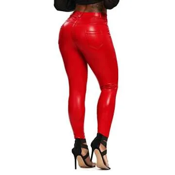 SEASUM Women's Faux Leather Leggings Pants PU Elastic Shaping Hip Push Up Black Sexy Stretchy High Waisted Tights XL