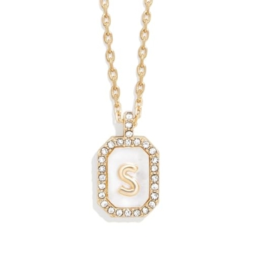 BaubleBar Mother of Pearl Initial Necklace - Personalized Gold Plated Jewelry