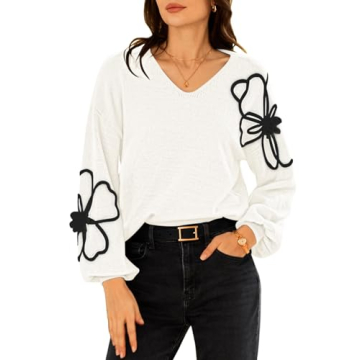 Trendy Pink Queen Women's Oversized V-Neck Pullover Sweater with Floral Knit