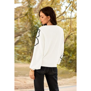 Pink Queen Women's Floral Knit Oversized V-Neck Sweater