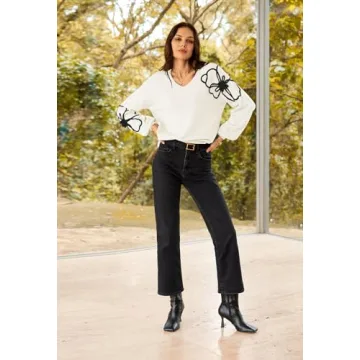 Pink Queen Women's Floral Knit Oversized V-Neck Sweater