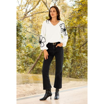 Pink Queen Women's Floral Knit Oversized V-Neck Sweater