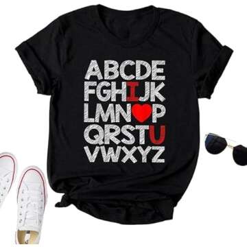 Women Valentine's Love Heart-Shaped Printed T Shirt Cute Graphic Tops Tee for Her Spring Day Shirt