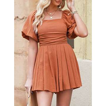 AlvaQ Women's Summer Jumpsuits 2024 Puff Sleeve Square Neck Casual Spring Flowy Romper Shorts Jumpsu...