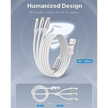 Multi Charging Cable, Multi USB Cable Nylon Braided 3 in 1 Multiple USB Cable Universal Charging Cord Adapter with IP/Type C/Micro USB Port for Cell Phones/Samsung Galaxy/Ps/LG/Huawei/Tablets/Kindle