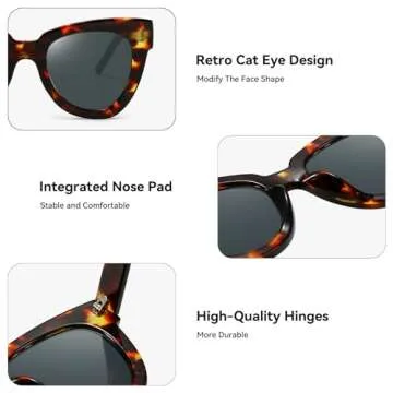 Dollger 2PCS Retro Cat Eye Sunglasses for Women Men Vintage Square Fashion Cateye Tortoise Sunglasses Leopard+BLACK
