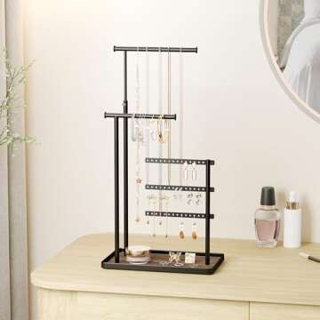 susswiff Jewelry Holder Organizer Stand - Adjustable Tall 17.5" (Max), Sturdy Jewelry Hanger for Nec...