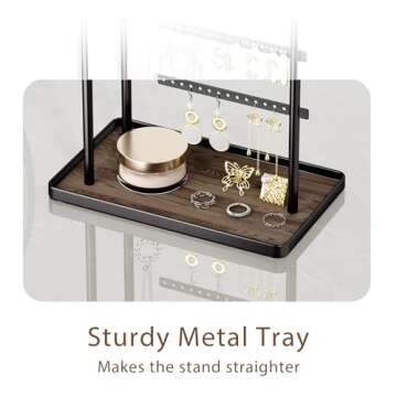 susswiff Jewelry Holder Organizer Stand - Adjustable Tall 17.5" (Max), Sturdy Jewelry Hanger for Necklaces, Earrings, Bracelets, Rings, Jewlery Display and Storage, Black, Metal