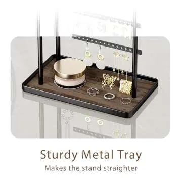susswiff Jewelry Holder Organizer Stand - Adjustable Tall 17.5" (Max), Sturdy Jewelry Hanger for Necklaces, Earrings, Bracelets, Rings, Jewlery Display and Storage, Black, Metal