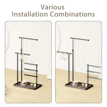 susswiff Jewelry Holder Organizer Stand - Adjustable Tall 17.5" (Max), Sturdy Jewelry Hanger for Necklaces, Earrings, Bracelets, Rings, Jewlery Display and Storage, Black, Metal
