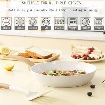 Vkoocy White Pots and Pans Set Non Stick, Ceramic Cookware Set with Granite Pattern Kitchen Cooking Sets Induction Pot and Pan w/Frying Pans, Saucepans, Casserole, Non-Toxic, PTFE/PFOA/PFOS-Free