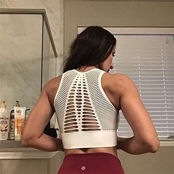 Hopgo Women's Mesh Openwork Sports Bra High Impact Support Yoga Tops Fitness Running Workout Bra Pink