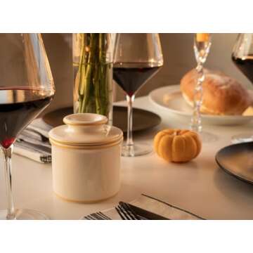 Elegant Butter Bell Crock for Spreadable Butter in White with Blue or Gold Trim