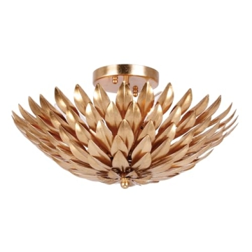 Elegant Crystorama Broche 4 Light Antique Gold Semi Flush Mount Chandelier