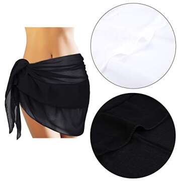 URATOT 2 Pieces Women Double Layer Beach Sarong Women Chiffon Cover Up Summer Beach Wrap Swimwear Skirt, White, Black