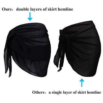 URATOT 2 Pieces Women Double Layer Beach Sarong Women Chiffon Cover Up Summer Beach Wrap Swimwear Skirt, White, Black