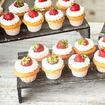 Hallops Rustic Cupcake Stand - Wooden Retail Table 3 Display Stands. Wood Cake Stand Display Table. Product, Food, Dessert, Pastry, Cookie, Merchandise, Market, Donut, Craft Show Tabletop Riser