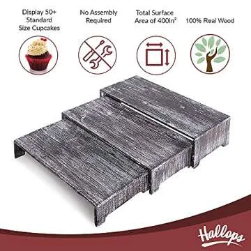 Hallops Rustic Cupcake Stand - Wooden Retail Table 3 Display Stands. Wood Cake Stand Display Table. Product, Food, Dessert, Pastry, Cookie, Merchandise, Market, Donut, Craft Show Tabletop Riser