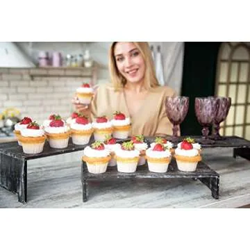 Hallops Rustic Cupcake Stand - Wooden Retail Table 3 Display Stands. Wood Cake Stand Display Table. Product, Food, Dessert, Pastry, Cookie, Merchandise, Market, Donut, Craft Show Tabletop Riser