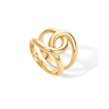 PAVOI 14K Yellow Gold Plated Chunky Interlock Statement Ring for Women | Interloop Band Thick Link S...