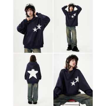 Aelfric Eden Hoodies Y2k Star Oversized Graphic Hoodies Aesthetic 90s Crewneck Sweatshirt Long Sleeve Pullover Tops