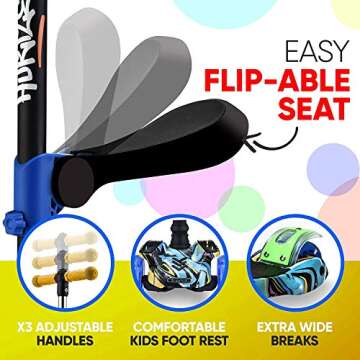 Hurtle Kids Scooter - Child Toddler Kick Scooter Toy with Foldable Seat - 3 Wheel Scooter with Adjustable Height, Anti-Slip Deck, Flashing Wheel Lights, for Boys/Girls 1-12 Year Old, Graffiti