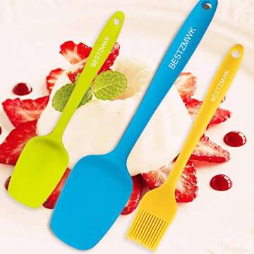 Silicone Spatula - 7 Spatulas Silicone Heat Resistant - Mini Rubber Spatula Set - Cooking Spatulas for Nonstick Cookware - Colorful Baking Kitchen Spatula Set - One Piece Design Spoon (Multicolor)