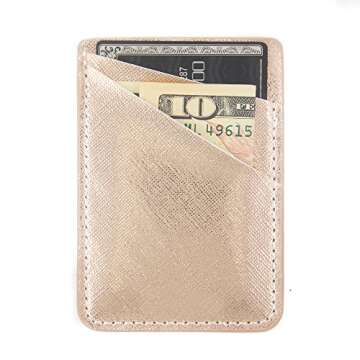 Obbii Iridescent Pink PU Leather Card Holder for Back of Phone With 3M Adhesive Stick-on Credit Card...