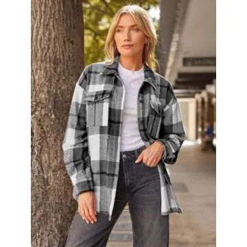 AUTOMET Womens Fall Outfits Fashion Clothes Shackets Flannel Plaid Button Down Long Sleeve Shirts Ja...