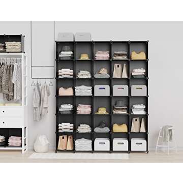 HOMIDEC Closet Organizers and Storage, 9 Cube Storage Organizer, Portable Closet Organizer Storage Cubes Shelves for Clothes, Bedroom, Closet, Wardrobe, Kids Room, Bathroom, Black