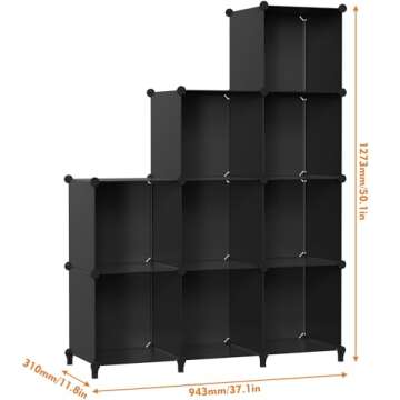 HOMIDEC Closet Organizers and Storage, 9 Cube Storage Organizer, Portable Closet Organizer Storage Cubes Shelves for Clothes, Bedroom, Closet, Wardrobe, Kids Room, Bathroom, Black