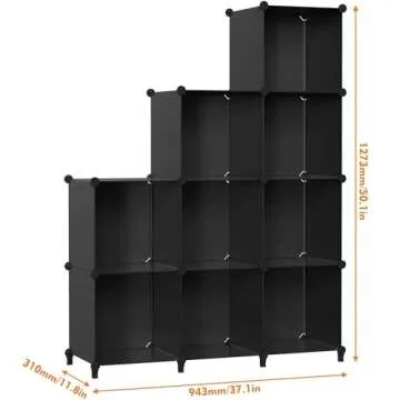 HOMIDEC Closet Organizers and Storage, 9 Cube Storage Organizer, Portable Closet Organizer Storage Cubes Shelves for Clothes, Bedroom, Closet, Wardrobe, Kids Room, Bathroom, Black