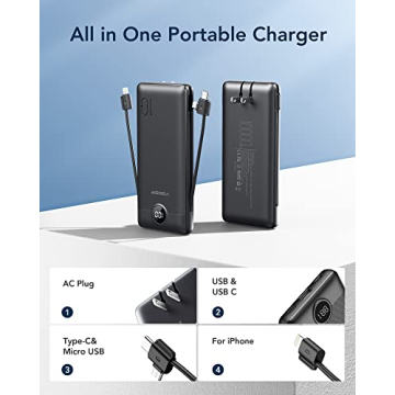VEGER Portable Power Bank with Built-in Cables & Plug
