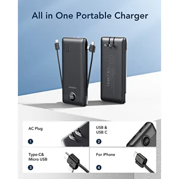 VEGER Portable Power Bank with Built-in Cables & Plug