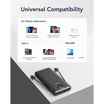 VEGER Portable Power Bank with Built-in Cables & Plug