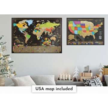 Two Scratch-Off Maps: World Map 17x24" + USA Map - Deluxe Travel Posters - Colorful Countries, US St...